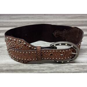 3D Belt Co Womens Leather Western Belt Size Medium Studded Elastic Cowgirl